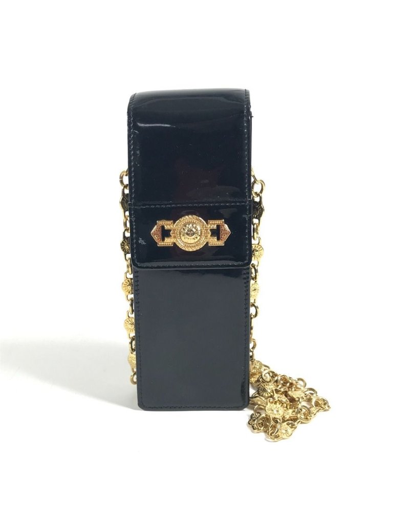 Versace Shoulder Bag Sunburst Logo Mobile Pouch Enamel Black